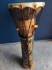 Tall Ethnic Aboriginal Bongo Drum 16.5ins high x 6.5ins dia. Vgc