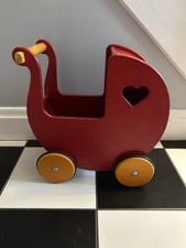 ‘Moover’ Wooden Dolls Pram  Wooden Wheels With Rubber Trims.