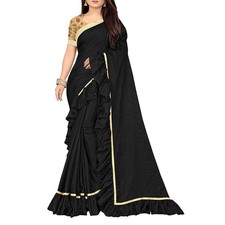 Women's Beautiful Ruffle Saree With Unstitched Blouse Piece Bollywood Frill Sari