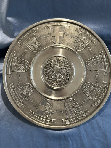 Vintage pewter wall plate with - wall,