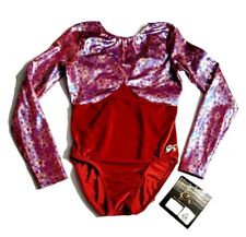 GK Elite VTG Red Velvet Floral Holographic LS Keyhole Leotard Size AM Adult M
