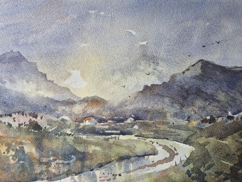 Wales farm scene watercolour - farm,