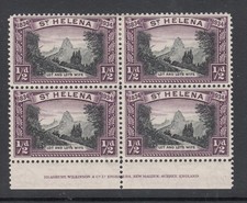 SALE: St Helena: Halfpenny block of 4, Bradbury Wilkinson imprint, 23 Apr 1934