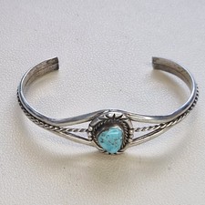 Traditional Navajo Cuff Bracelet Sterling Silver Turquoise JB 925 Southwestern 