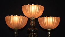 Vintage Victorian cast bronze art nouveau 3-arm candelabra hand-moulded shades