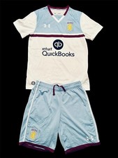 ASTON VILLA 2016/17 Under Armour AWAY Shirt + Shorts SIZE YOUTH LARGE (14-15)VGC