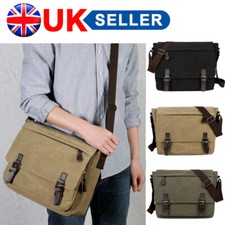 Men School Military Shoulder Bag Messenger bag Vintage Canvas Leather Satchel UK