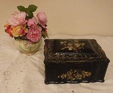 ANTIQUE PAPIER MACHE SEWING BOX MOP INLAID