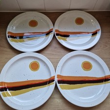 Rare Midwinter DAY Stonehenge Plates With Sun And Stripes Retro England Set Of 4