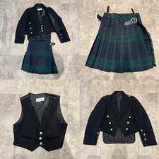 Child's Kilt Set Age 3-4 kilt is green / blue, waistcoat and Jacket black