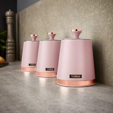 NEW Cavaletto Tea Coffee Sugar Storage Canisters Set in Pink & Rose Gold