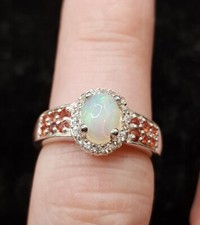 Sterling 925 Silver Opal & Orange/Red Stone Cocktail Ring. UK Size O 1/2