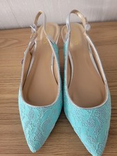 Lotus Turquoise Kitten Heel Slingback Shoe Size 6