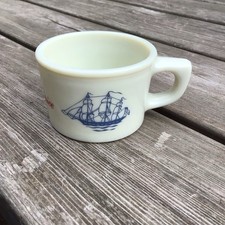 Vintage Classic Old Spice Shulton Glass Shaving Mug - Blue Ship Red Old Spice