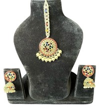 Indian Bollywood Ethnic Pearl Jhumka Earrings And Tikka Wedding Party Wear Jago