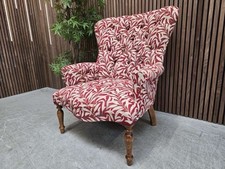 Traditional Large Buttoned Accent Armchair In William Morris Willow Red