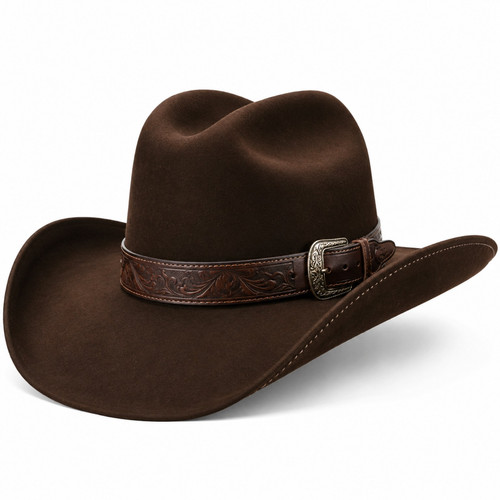 Premium brown felt cowboy - cowboy, hat