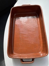 Large Oblong Glazed Terracotta Dish. 12.5 Inches x 8.5 x 2.4 Inches.