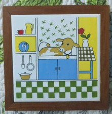 Country Kitchen Wood Framed Cow Wall Tile