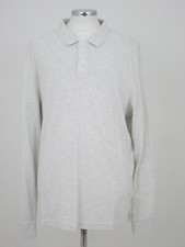 Men's M&S Ecru Cotton Long Sleeve Polo Shirt, 2 Button Neck Fastening NWOT F1