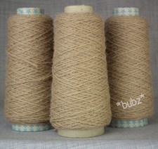 THREE CONES THICK PURE SHETLAND WOOL WEAVING YARN OATMEAL BROWN 300g