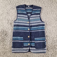 Aztec Waistcoat Womens Small 10 Blue Vest Sleeveless Zig Zag Hippy Boho