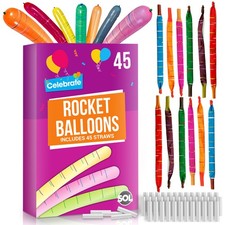 45-90 Rocket Balloons and Pipes Striped Noisy Birthday Party Bag Filler Kids Fun