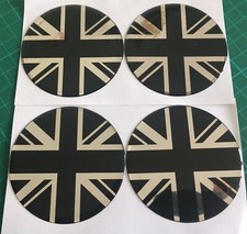 UNION JACK ALLOY WHEEL CENTRE CAP STICKERS DOMED X4 MINI BM BLK C 75mm All Sizes