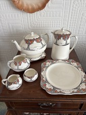 Beautiful Art Deco Crown Ducal Orange Tree 7pc Teaset