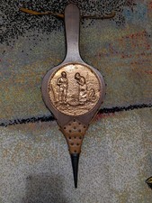 Vintage brass & wood fireplace bellows French style rustic hearth décor 59cm