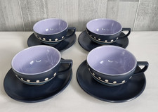 Vintage Whittard Echo Cups & Saucers Tea Set x4 2004 Y2K Blue Spots Stripes