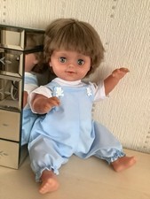 Gorgeous Vintage Timmy Tiny Tears Doll In Blue Romper Suit, White Top + Nappy