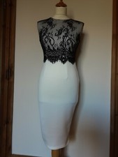 AX Paris Ivory Fitted Stretch Pencil Dress with Black Lace Top.  Size 8