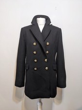 Zara Black Tailored Double Breasted Manteco Wool Blend Coat Size L