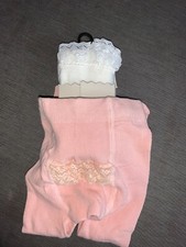 M&S Tights 2 Pairs Frilly Bum Cotton Rich Supersoft 0-6m 69cm Pink White BNWT