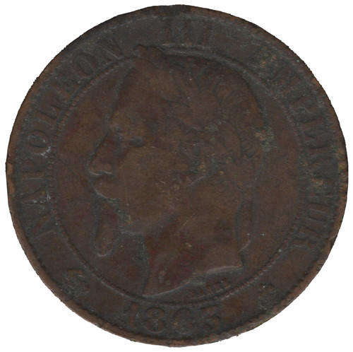 1863 france centimes coin - bb,