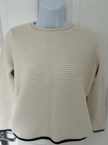 Cream with navy trim - with, waffle
