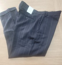 Marks and Spencer Pure New Wool Trousers Size W38 L29  Navy With Wide Pinstripe