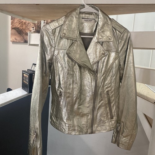 Gold leather women - gold, biker