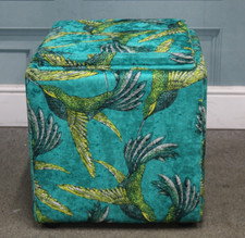 Lounge Co. Taylor Storage Cube, Footstool in Paradise Bird Teal Fabric (1349)