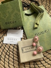Gucci Vintage Pink Enamel Gold Tone Drop Earrings with Original Packaging