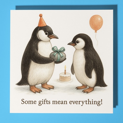 Penguins happy birthday card - happy,
