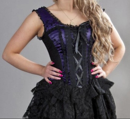 Black purple burleska corset - black, &