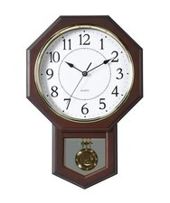AMPLUS HEXAGON PENDULUM WALL CLOCK-Wood Brown-PW302 Quartz NEW