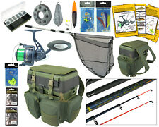 COMPLETE STARTER SEA FISHING KIT SET ROD & REEL SEAT BOX RUCKSACK SEA TACKLE NET
