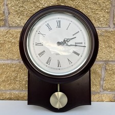 Wooden Wall Hanging Quartz Clock Battery Operated Pendulum Tested Working