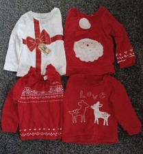 Girls Christmas Jumper Bundle 9-18 Months Next M&S Santa's Reindeer Present 