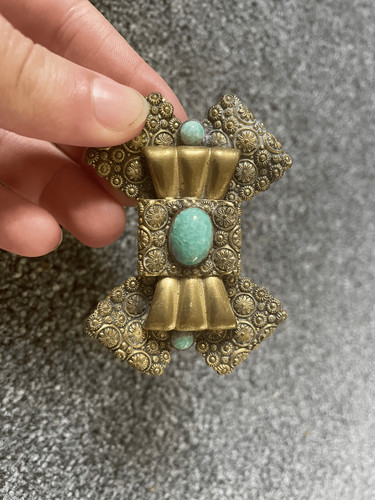 Antique brass sash brooch - brass,