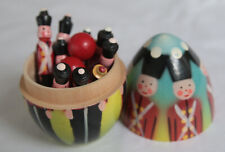 Vintage Painted Wooden Egg with Soldier Skittles / Jacks Inside - Polish ?
