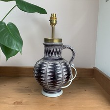 Vintage Studio Pottery Table Lamp Purple Grey Handle Unusual WORKING